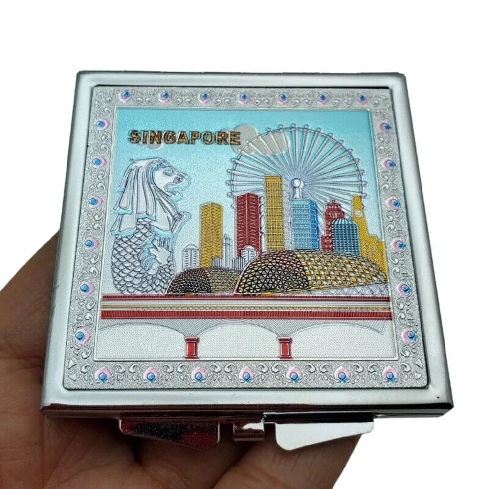 Singapore Vintage Compact Mirror Souvenir Travel Tourist Gift‎ Collectible